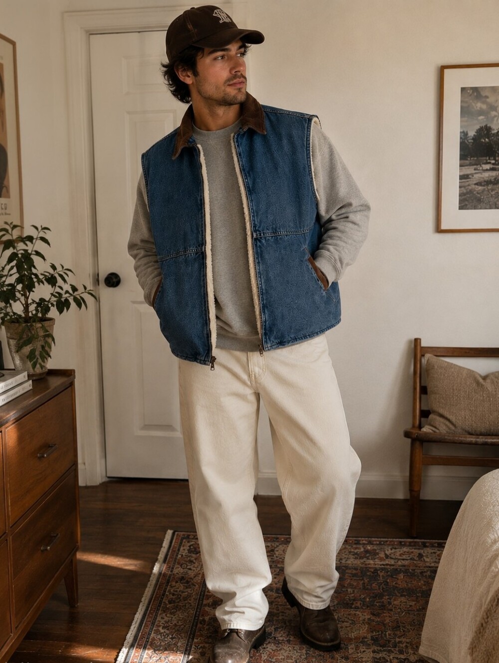Vintage Wrangler Hero Denim Sherpa Lined Vest - Size: 2XL